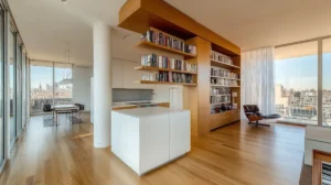 ภาพตัวอย่างงานบิ้วอินตกแต่งภายใน ห้องนั่งเล่นและครัวแบบเปิด